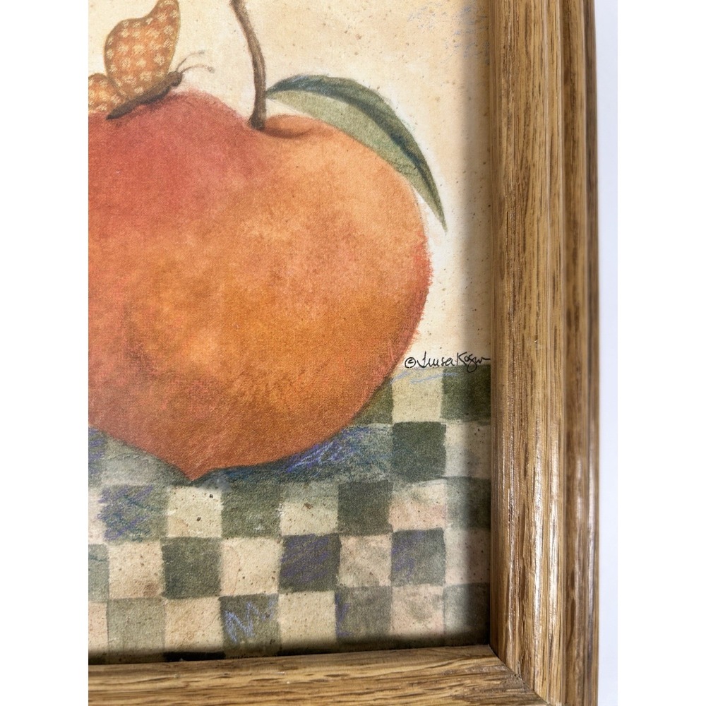 Wooden Framed Folk Art Fruit Prints Pear Apple 90s 10"x8" Kitchen - Picture 7 of 7